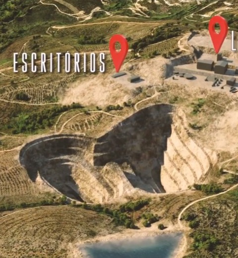 THE PROCESSING PLANT AND OFFICES WITH THE PINHEIRO PIT AND WASTE ROCK FACILITY IN THE FOREGROUND thumbnail image