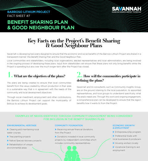 Barroso Lithium Project Fact Sheet – Benefit Sharing Plan/ Good Neighbour Plan thumbnail image