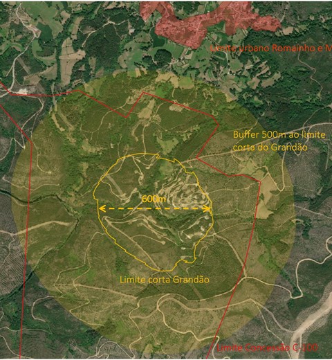 Dimensões das áreas de exploração do Grandão e do Reservatório e as suas posições em relação às aldeias locais thumbnail image