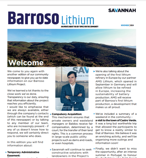 Barroso Lithium Community Newspaper - November 2024 thumbnail image