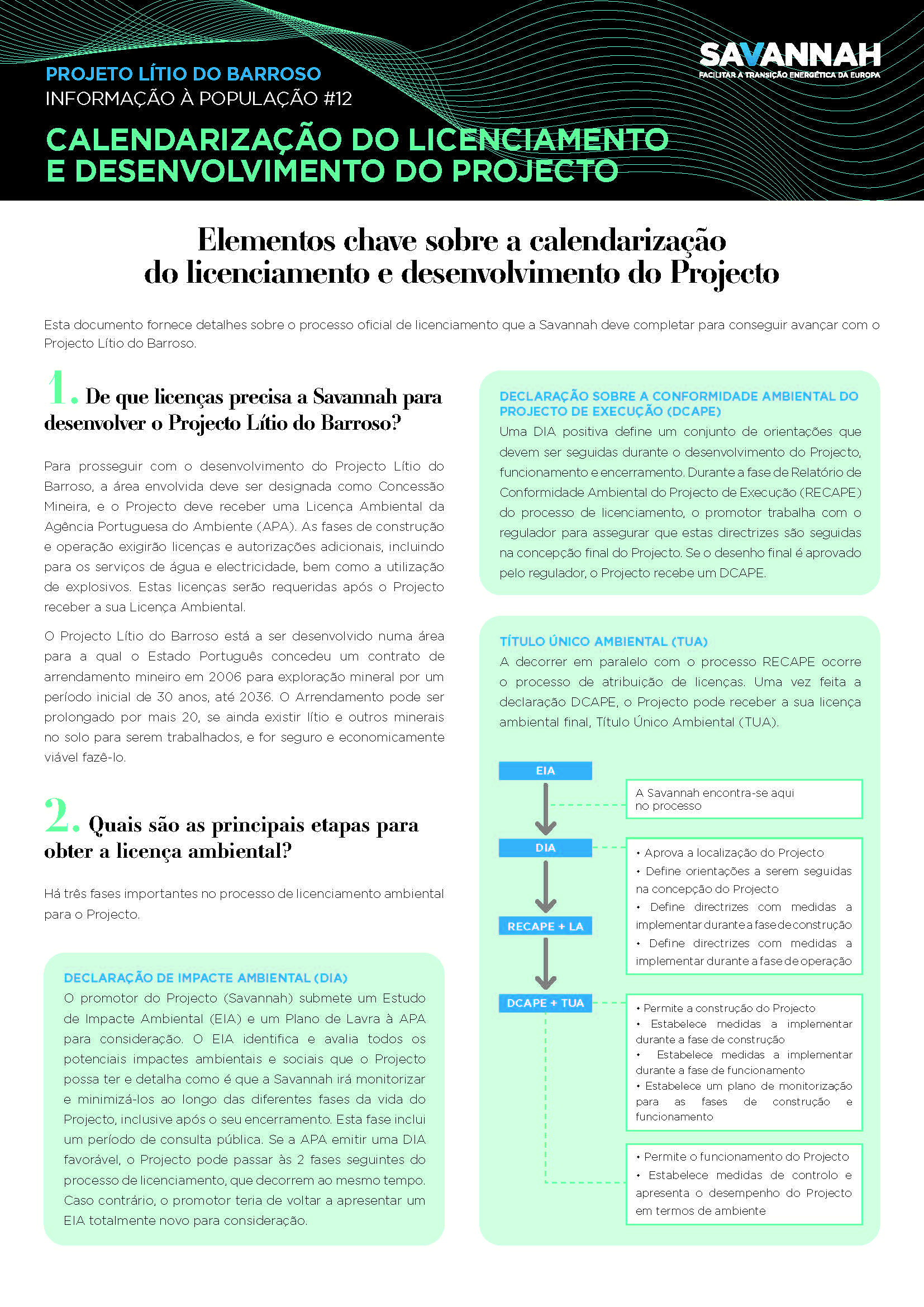 12. Folha Informativa sobre o Projecto Lítio do Barroso - Calendarização