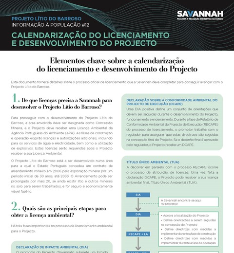Folha Informativa sobre o Projecto Lítio do Barroso - Calendarização thumbnail image