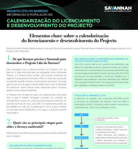 Folha Informativa sobre o Projecto Lítio do Barroso - Calendarização thumbnail image