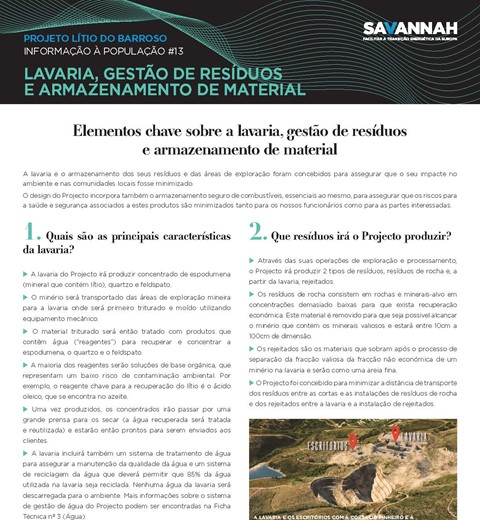 Folha Informativa sobre o Projecto Lítio do Barroso - Lavaria, Gestao de Residuos e Armazenamento de Material thumbnail image