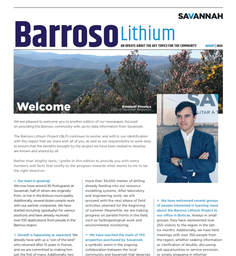 Barroso Lithium Community Newspaper - August 2024 thumbnail image