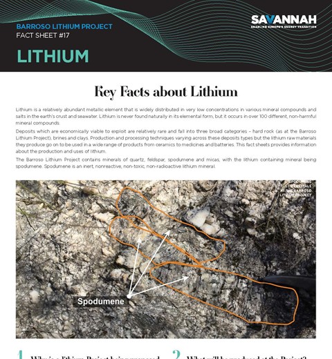 Barroso Lithium Project Fact Sheet – Key Facts about Lithium thumbnail image